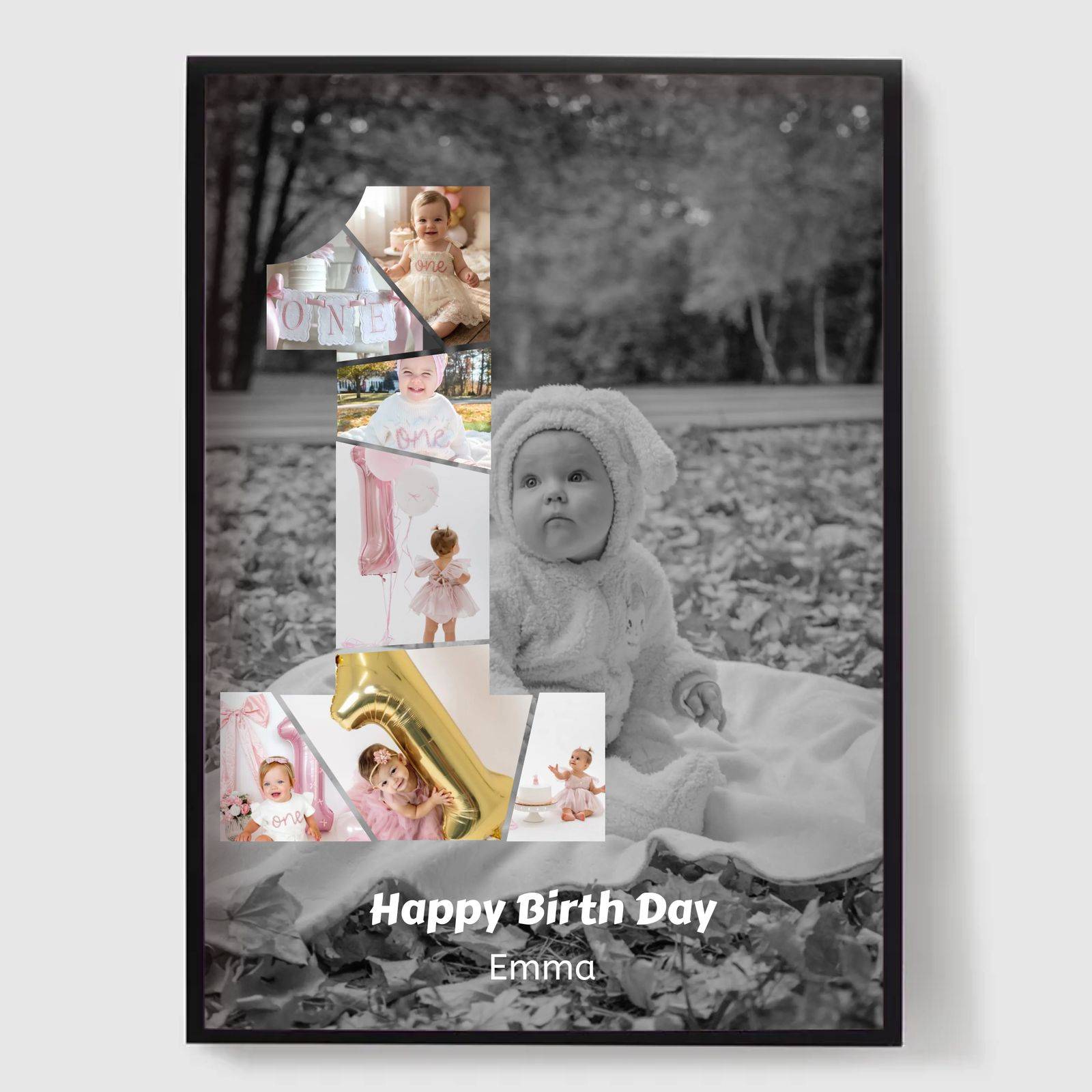 Personaliseret Plakat - 1 års Fødselsdag med Brugerdefineret Baggrund - Foto upload