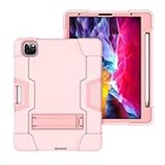 för iPad Pro 12,9 tum fodral, slitstarkt hybrid stöttåligt fodral med stativ pennfack för 2017 (A1670 / A1671) iPad Pro 12,9 tum (roséguld)