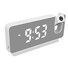 180 Graders Projektion LED-Väckarklocka med Temperaturdisplay, Vidvinkel HD-skärm, Praktisk Väckarklocka (Vit)