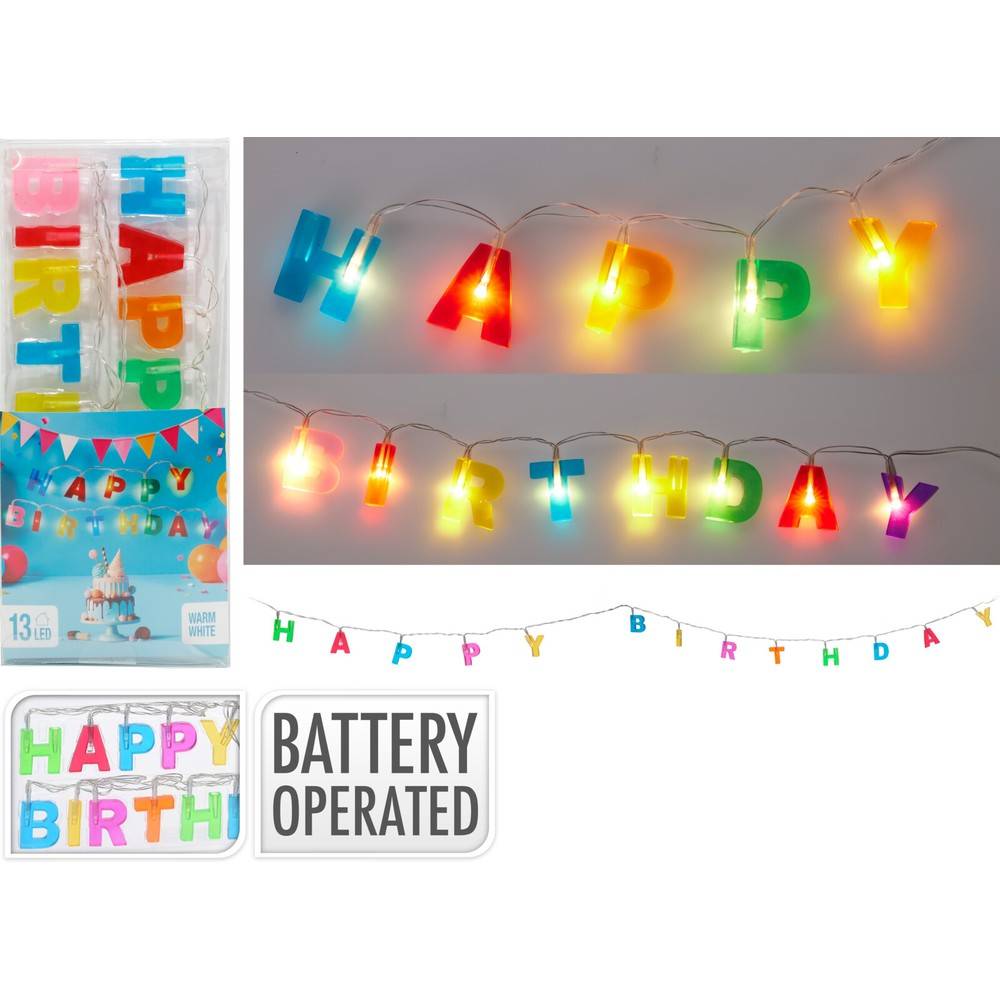 Happy Birthday LED Lyskæde Multifarvet