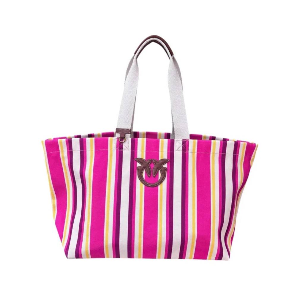 PINKO Lærred Shopping Taske Fuchsia/Gul/Hvid Antik - Tasker - Dame - Flerfarvet - ONE SIZE -