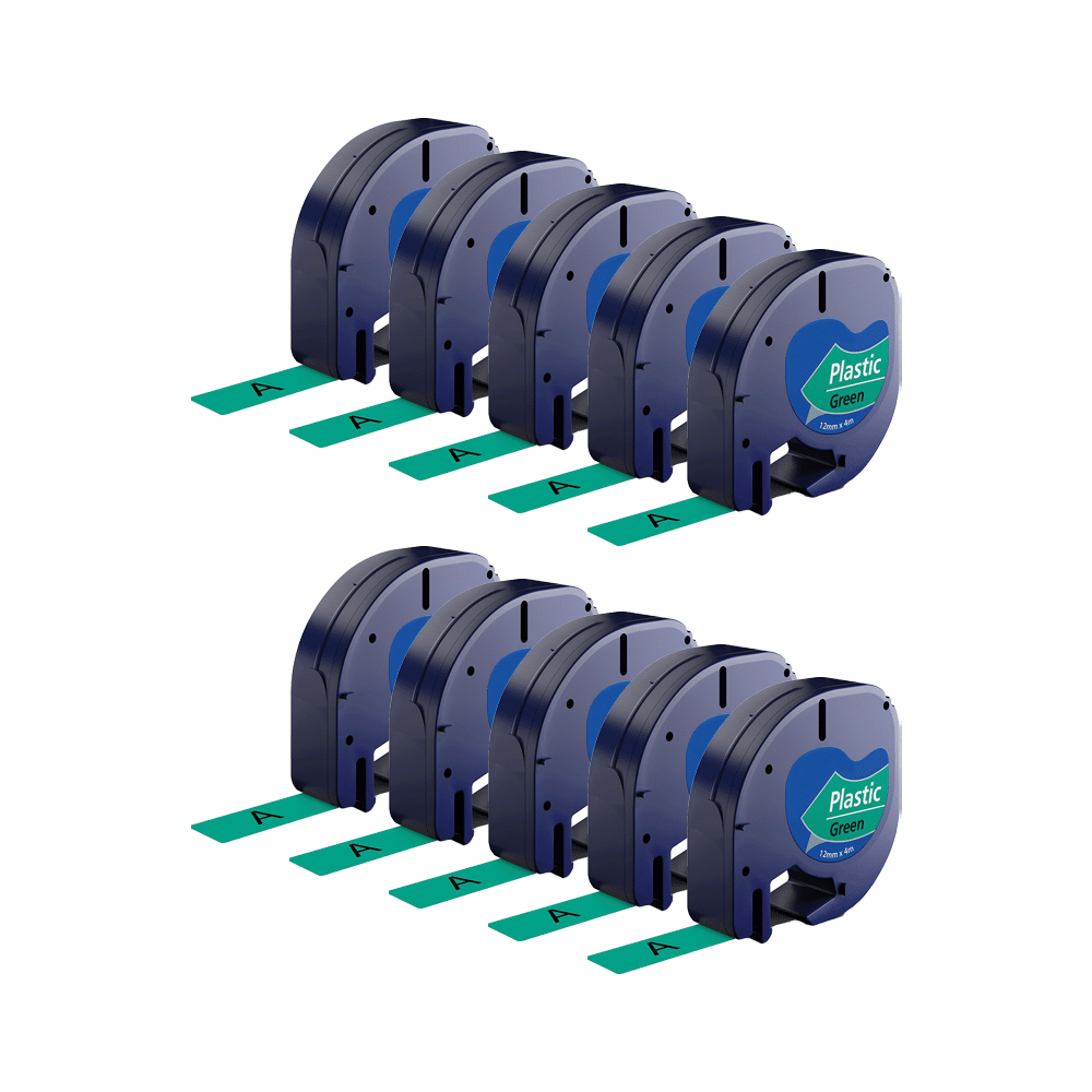 Rabatpakke - 10 stk Dymo 91204 | 91224 sort på grøn tape Kompatibel 12 mm x 4 m
