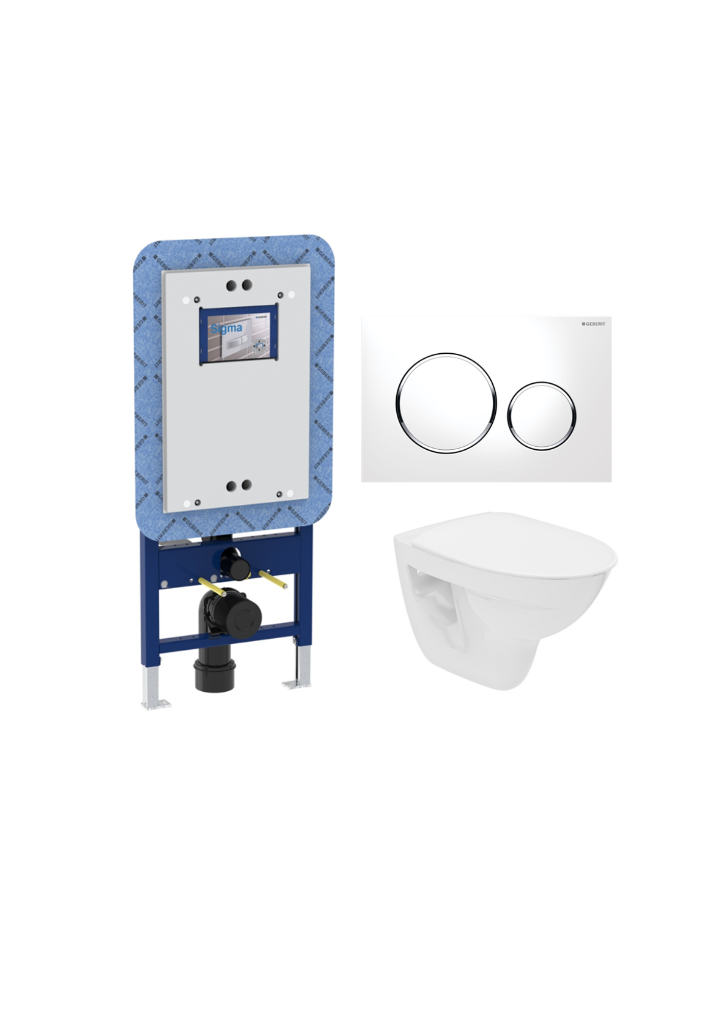 Geberit Sigma20 Vitkrom/Ifö Spira WC + Inbyggnadsfixturpaket