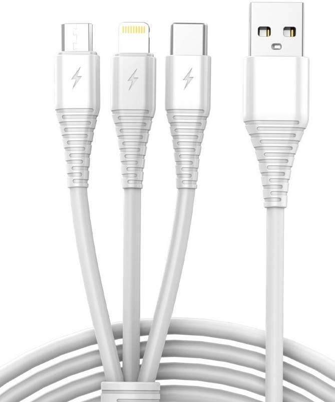 3-i-1 USB-kabel 1m Hvid - Micro USB, USB-C, Lightning