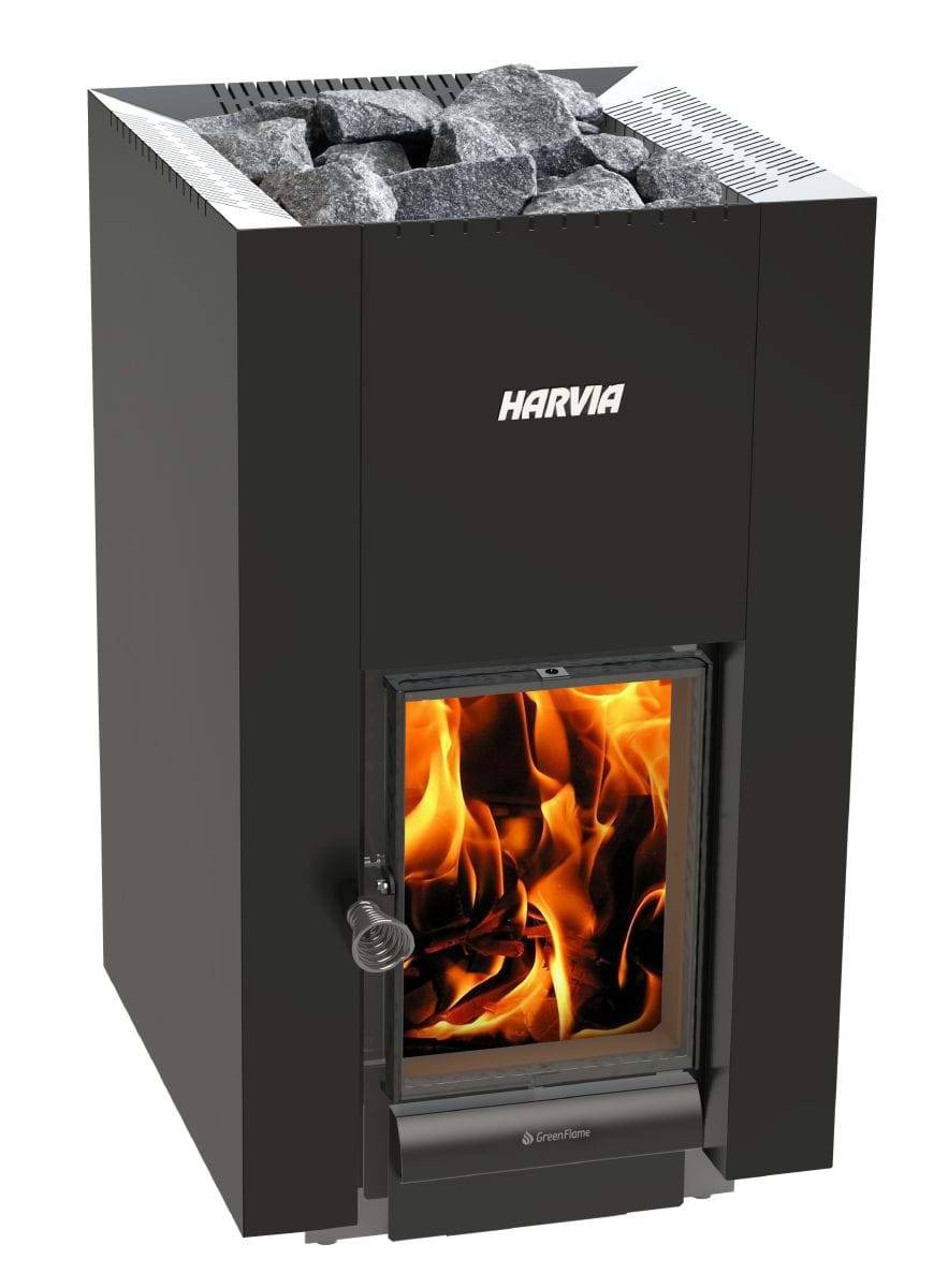 Harvia kaminpaket Linear 22 Greenflame - Standardpaket Rostfriskorsten