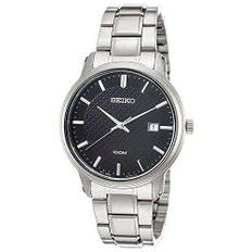 Seiko Stainless Steel Black Patterned Dial Men's Dress Watch