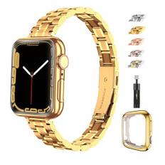 chuangshiji Armband Kompatibel mit Apple Watch 38mm 40mm 41 mm Einstellbar Metall Ersatz für iWatch 9 8 7 6 5 4 3 2 1 SE Series, Edelstahl Armband für Apple Watch Band Apfelband Damen, Gold