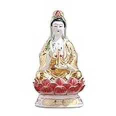 Quan Yin buddhiststaty på Lotus, Avalokiteshvara Kuanyin-skulptur, kinesisk Feng Shui-dekorpresent for hem, kontor(10in)