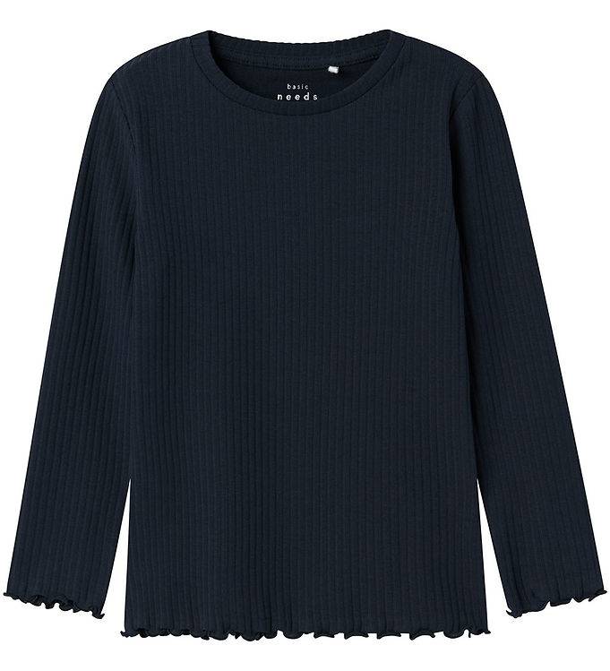 Name It Bluse - Rib - NmfVemma - Dark Saphire/Solid - Name It - 2 år (92) - Bluse