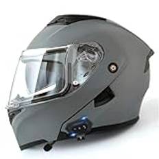 ZXJDP Bluetooth Modular Helface Motorcykelhjälm, DOT/ECE-godkänd Dual Visir Flip Up Motorcykelhjälm, Cool All Season Street Bike Scooter Jet-hjälm för män kvinnor,Cement gray 1,M