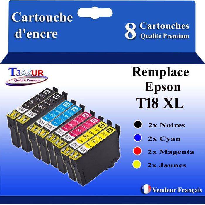 Lot de 8 Cartouches Compatiblespour Epson XP312, XP315, XP322 - T3AZUR