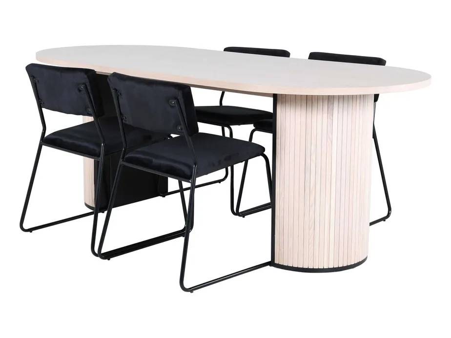 Venture Design Bianca & Kenth matgrupp Svart/natur 4 stolar & bord 200 x 90 cm