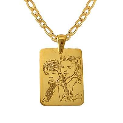 Personligt graverat fotohalsband, 18K rostfritt stål i guld & silver, porträtthängsmycke, anpassade familje- & husdjurssmycken, minnesgåva - Flerfärgad Figaro-kedja
