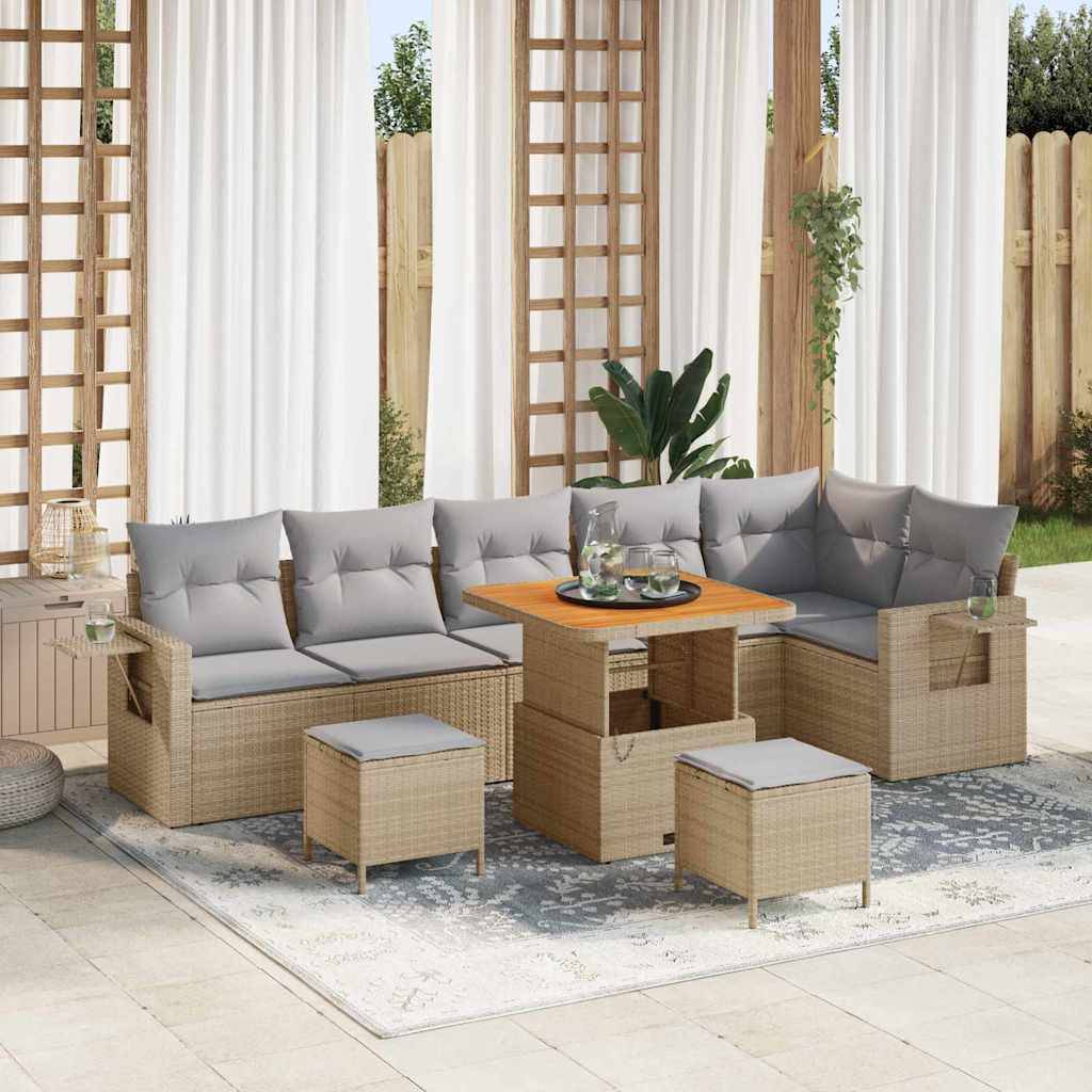 Havesofa Sæt 11 stk. Beige og lys grå polyrattan