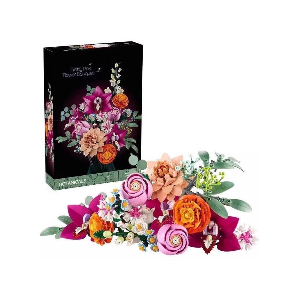 (Preserved Flowers) Building Blocks 10342 Pink Preserved Rose Gift Box and Orchid Bouquet Construction Set