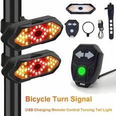 1st Cykel Trådlös Fjärrkontroll Styrande Bakljus, USB Uppladdningsbar Vattentät Night Riding LED Cykel Bell Varningsljus - Svart (En-Storlek)