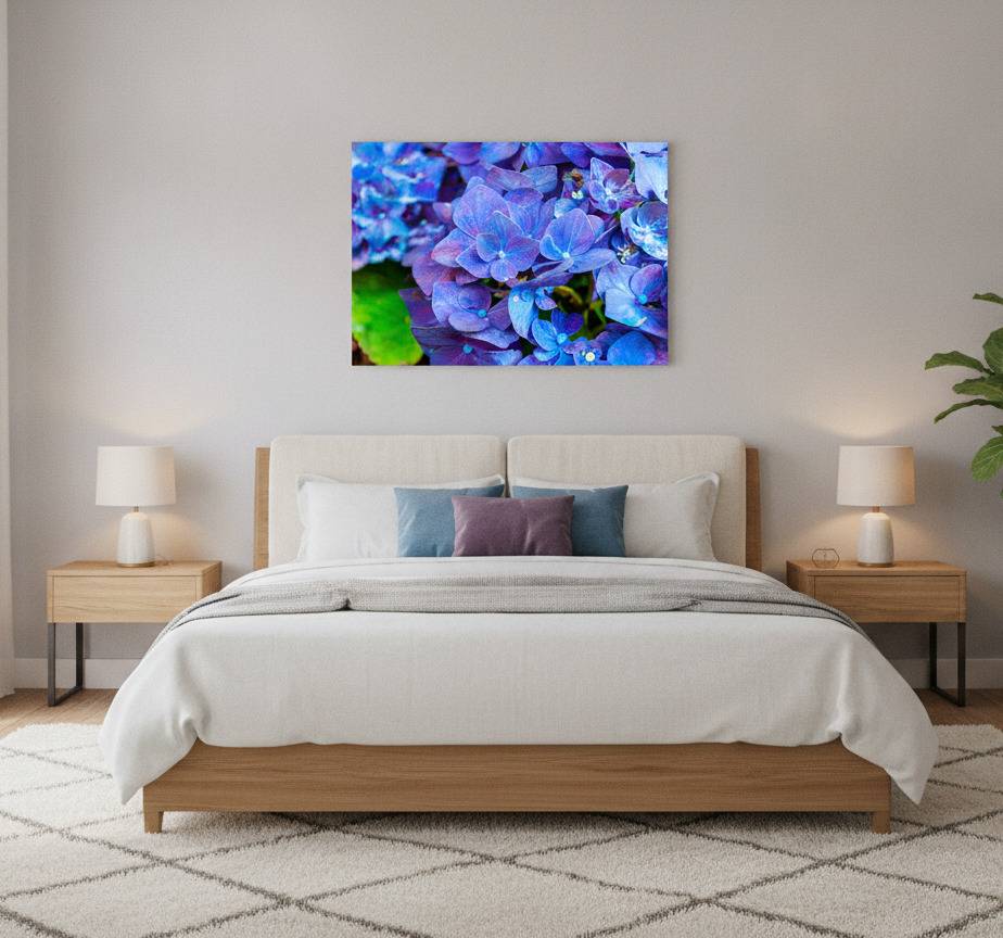 Blå canvas tavla med hortensia blommor
