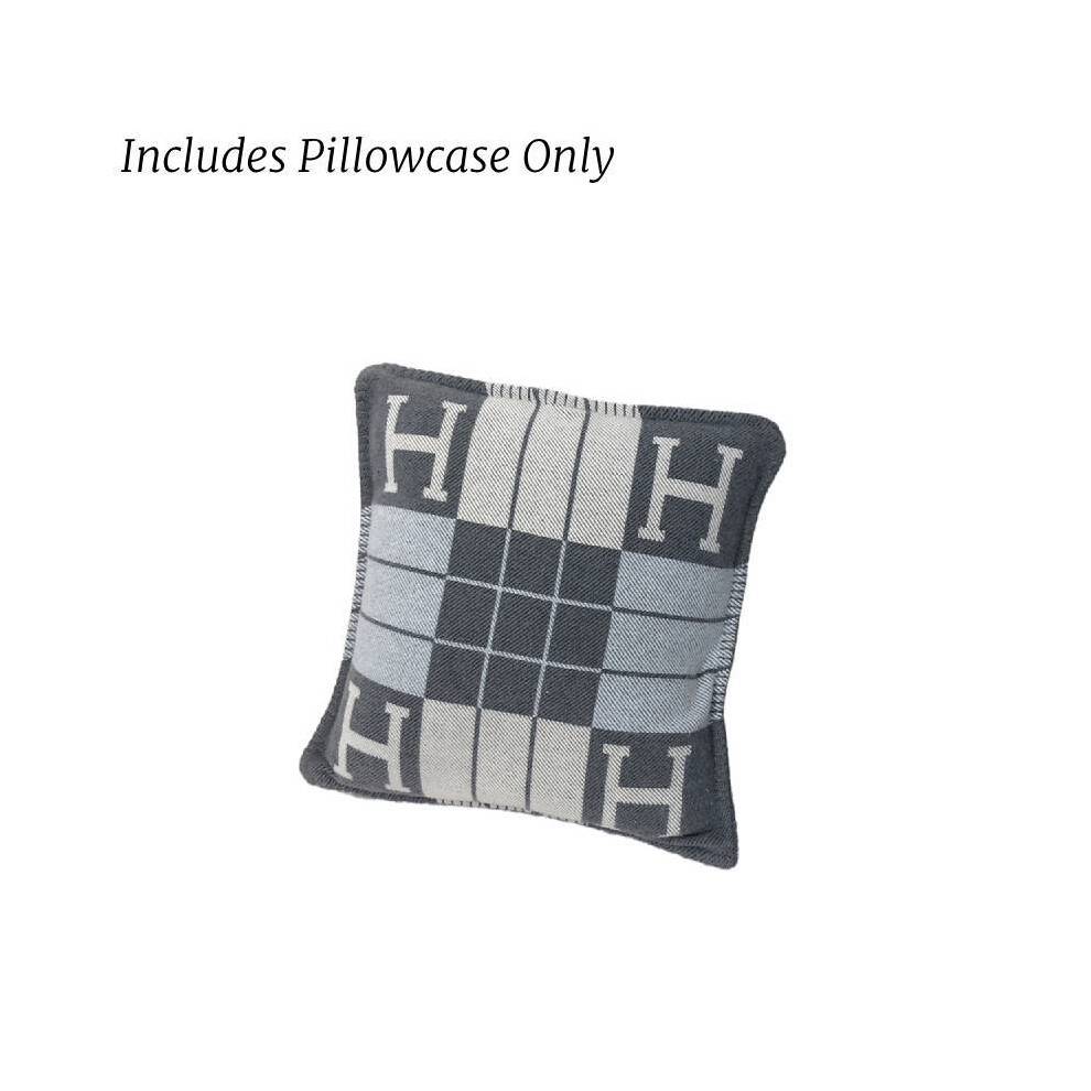 (Gray Pillowcase)Wool Cashmere Plaid Throw Blanket Pillow Sofa Office Nap Camping Fashion Gift