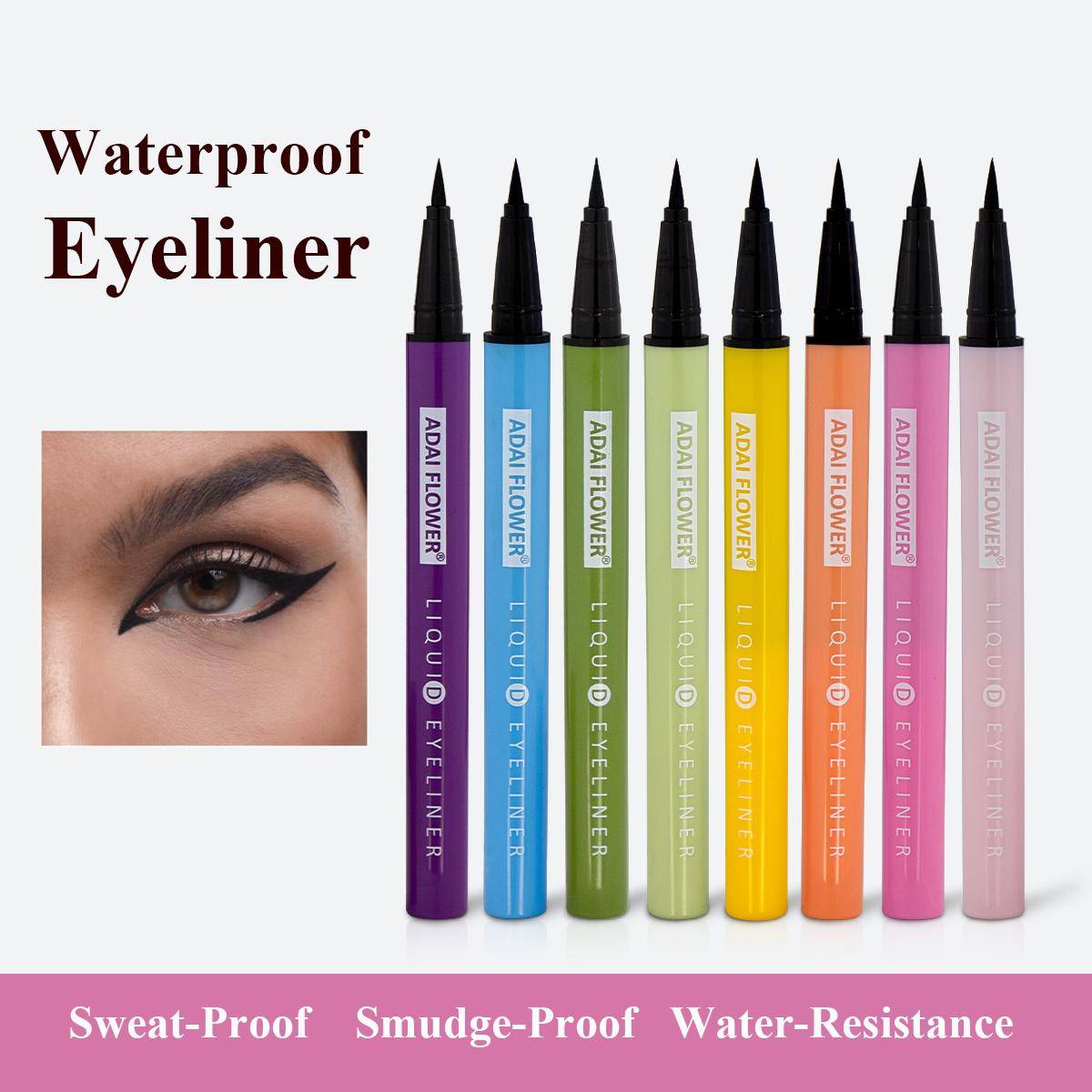 Vattentät eyeliner Fläcksäker, överföringssäker, långvarig färg eyeliner Svart 8 färger tillgängliga rosa