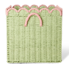 Rice Paper Rope Kurv Foldbar Med Muslingeformede Kanter 33 Cm Grøn / - Opbevaring af legetøj Papir Rosa - BSPAP-30G