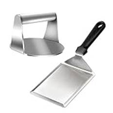 YIWONFU Burgerpress-set, 1 non-stick-yta 12,7 cm rund rostfritt stål hamburgarpress 1grillspackel (livsmedelskvalitet), professionell smash hamburgare press för läckra hamburgare