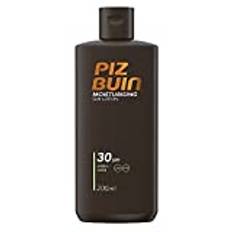 Piz Buin Moisturising Sun Lotion LSF 30 (200 ml), schnell einziehende Sonnencreme mit dreifach Sonnenschutz und Lichtschutzfaktor 30, pflegt die Haut und spendet Feuchtigkeit