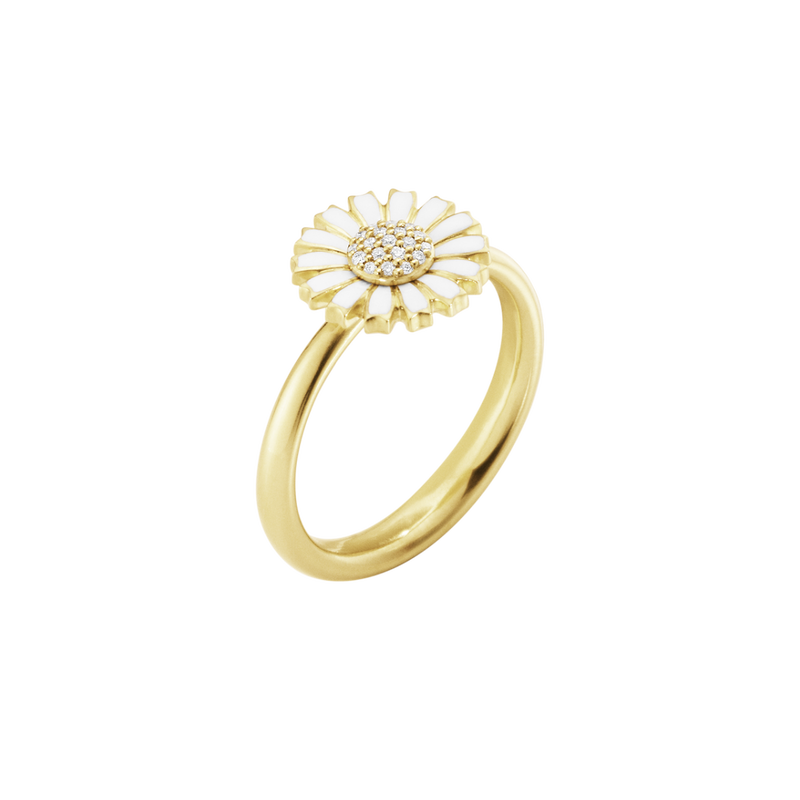 DAISY Ring (str. 60), Georg Jensen, Sterlingsølv belagt med 18 kt. guld / Hvid emalje