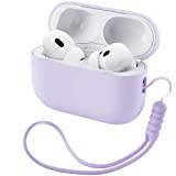 ORNARTO Kompatibel med Airpods Pro 2 fodral (2022), skyddande flytande silikonfodral för Airpods Pro 2:a generationen med snodd mjuk hud fram LED synligt silikonfodral-pastell lila