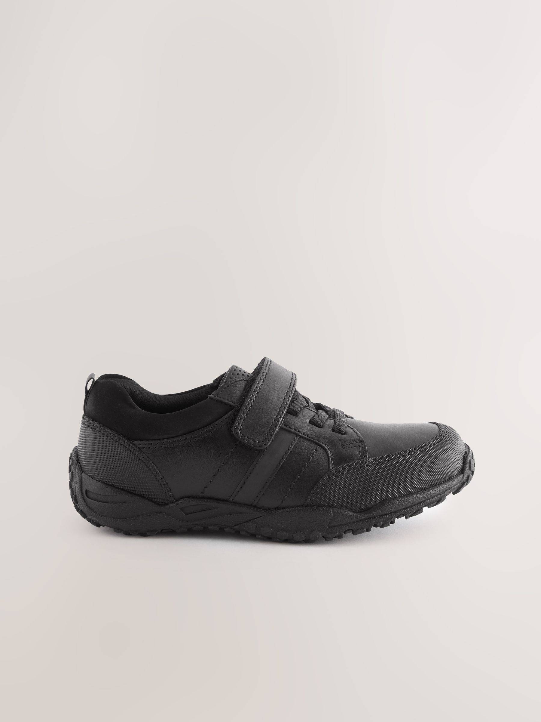 Next Black Extra Wide Fit (H) School Leather Elastic Lace Shoes - EU 26.5 (UK 9)