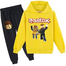 Roblox hættetrøje sæt børn varm hættetrøje tøj Roblox trykt hættetrøje gul 130cm