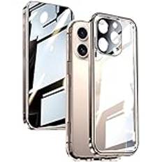 LOXO Fodral Anti-peeping-fodral för iPhone 16/16 Plus/16 Pro/16 Pro Max, dubbelsidigt 360° fullt skyddande metallstötfångare fodral [magnetisk adsorption] med fullt kameraskydd, guld, 16 Pro Max