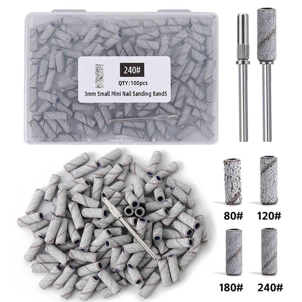 3mm Nail Sanding Bands-80/120/180/240 Grit Mini Nail Drill Bit Electric Nail File Accessory Polishing Manicure Tool 50/100pcs
