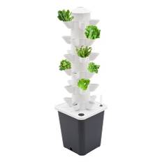 DCSYOG 30 hål hydroponiskt torn, 6 våningar hydroponiskt system, jordlöst odlingssystem med hydratiseringspump, Garden Aeroponics odlingssats för örter, frukt och grönsaker (vita + grå)