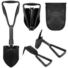 Huiguli Fällbar spade, vikbar snöskyffel av kolstål, multifunktionell trädgårdsskyffel med bärväska, 4-i-1 hopfällbar spade för trädgård, camping, bilolycka