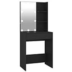 vidaXL Sminkbord med LED svart 60x40x140 cm, badrumsbord, sminkmöbel, smink bord, skönhetsbord, sminkmöbler