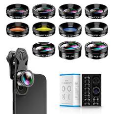 Apexel 11-in-1-Telefon-Kameraobjektiv-Kit – Weitwinkelobjektiv und Makroobjektiv + Fisheye-Objektiv/ND32/Kaleidoskop/CPL/Farbobjektiv, kompatibel mit iPhone, Samsung, Sony und den meisten Smartphones
