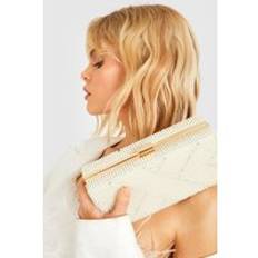 Premium Kuvertväska Med Pärlor Och Strass, White - ONE SIZE