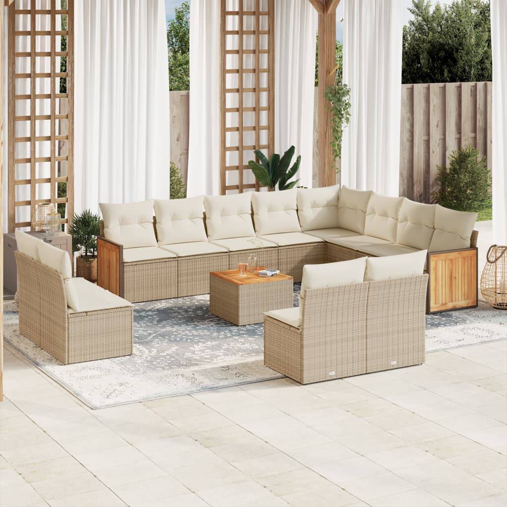 Sofasæt Til Haven 12 Dele Med Hynder Polyrattan Beige - beige og cremefarvet / Med bord