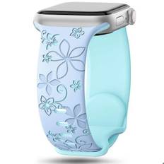 Strap for Apple Watch 38mm-40mm-41mm Series 9 8 SE 7 6 5 4 3 2 1/42mm (Series 10) - Soft Silicone Engraved Flower Blue
