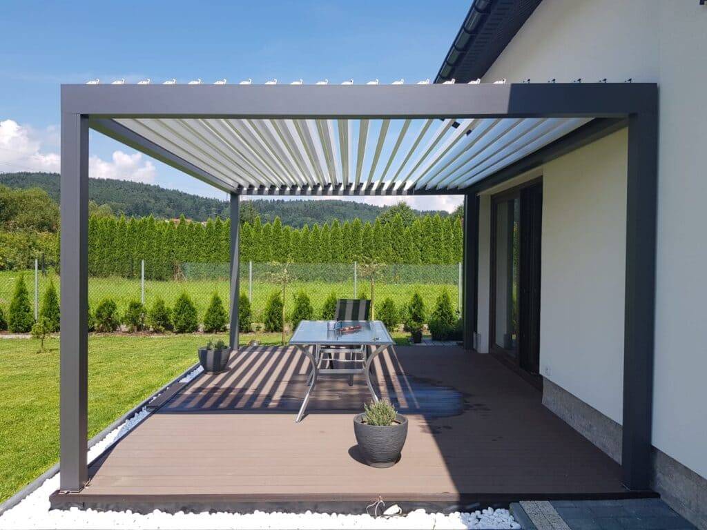 Pergola 3 x 3m med LED av aluminium, COMFORT Luxe, fristående, Alluminio