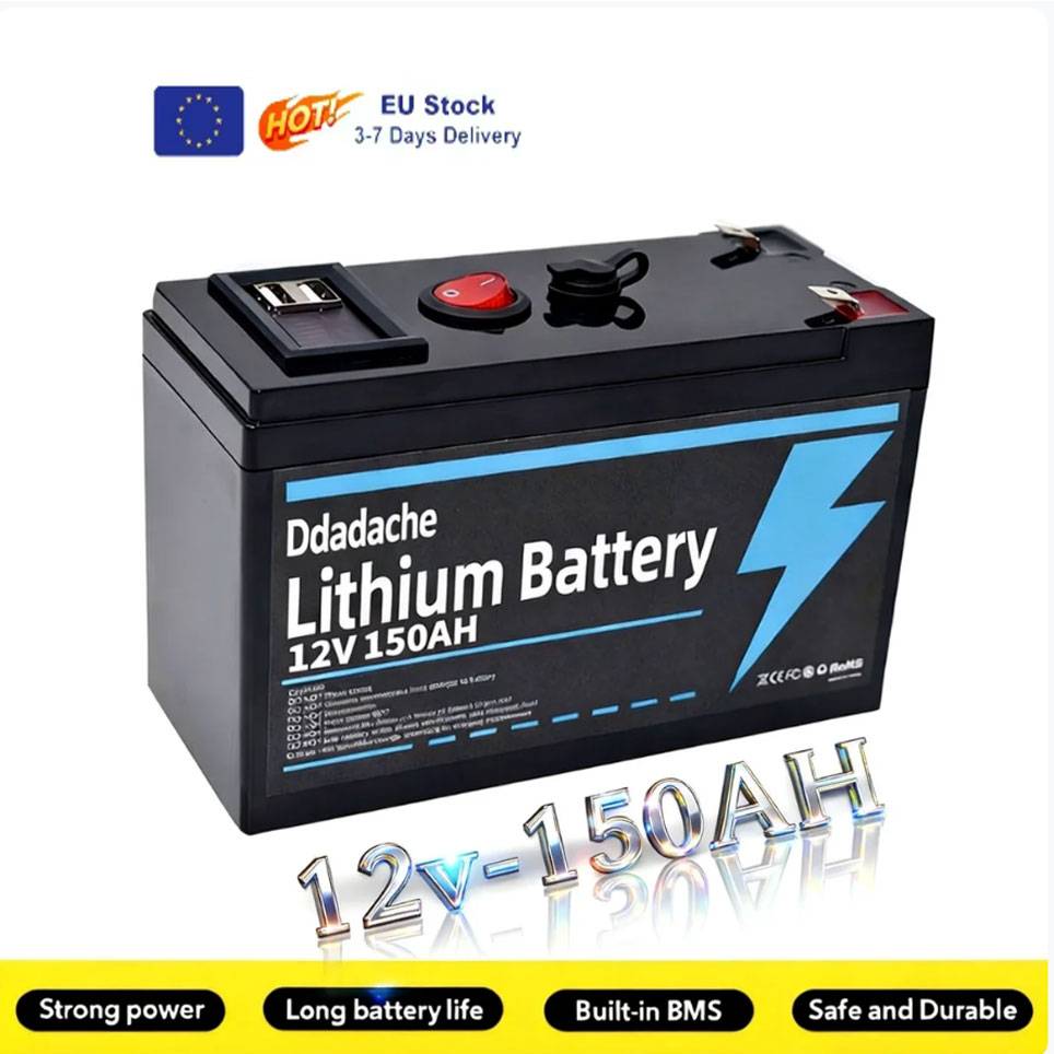 12V 150Ah Lithium LiFePO4 Deep Cycle Battery, 4000+ Cycles Rechargeable Battery, Lithium Iron Phosphate for Solar/Wind Powe🌍
