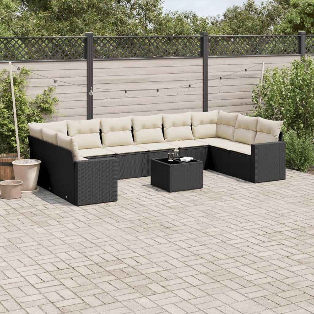 Sofasæt Til Haven 10 Dele Med Hynder Polyrattan - Sort og cremefarvet / Med bord