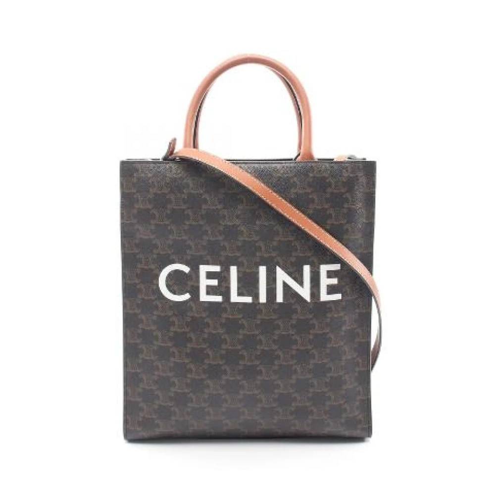 Celine Vintage Pre-owned Small Vertical Cabas Triomphe Coated Canvas Leather 2way Tote Bag - Vintage - Dame - Brun - ONE SIZE - Uld