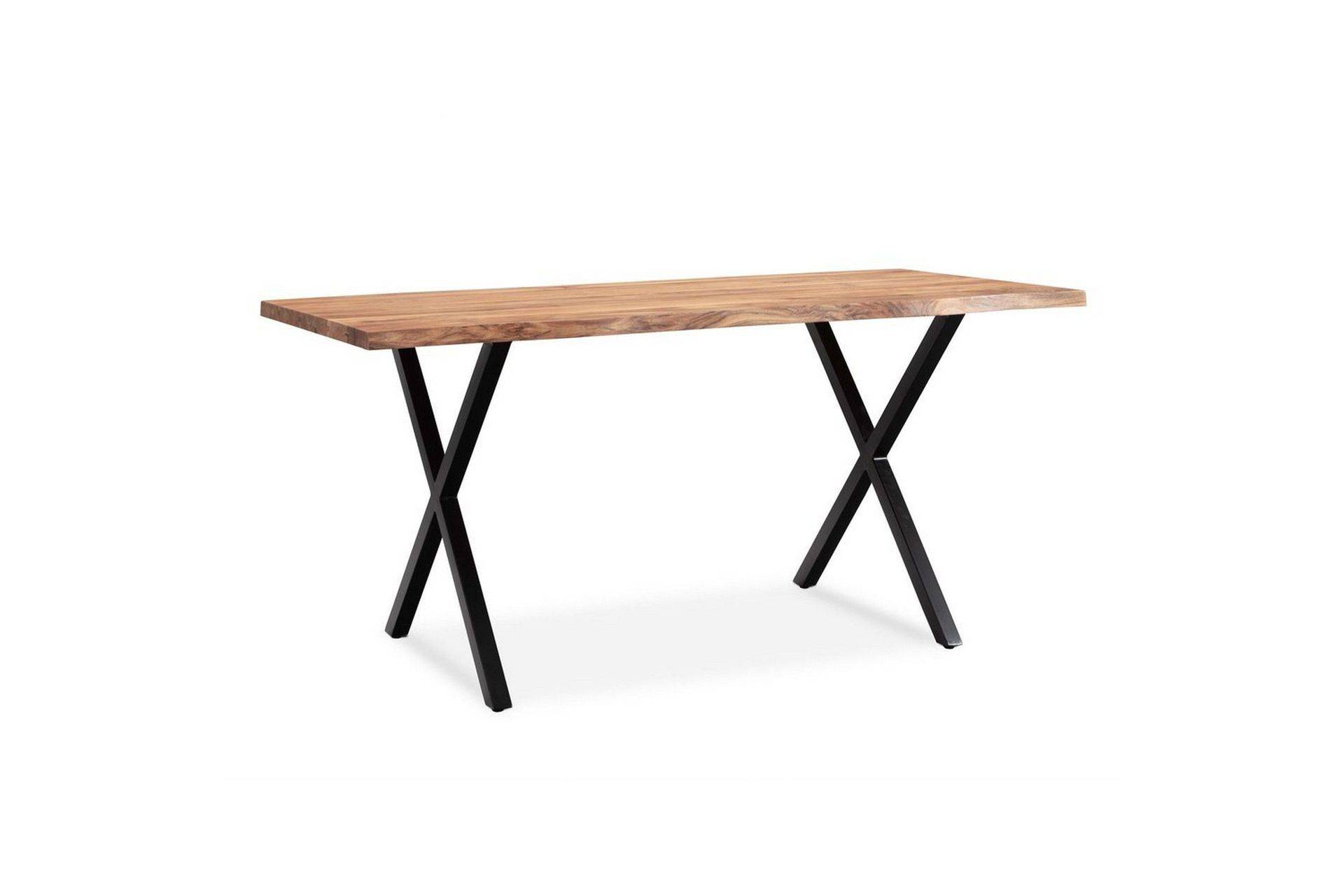 Wohnling Matbord Massivt trä med trädkanter, rektangulär, lantlig stil Svart, korsad, 180x90 cm - Matgrupper Brun,Svart