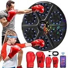 Yeelan Music Boxing Machine, LED musikboxningsmaskin, Bluetooth musikboxningsmaskin, 12 hastigheter och räkningsläge, väggmonterat boxmål med boxhandskar för vuxna och barn träning