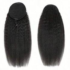 Naturlig svart kinky rak hästsvans mänskligt hårförlängning för kvinnor äkta människohår med justerbar dragsko och design med clips - SNatural