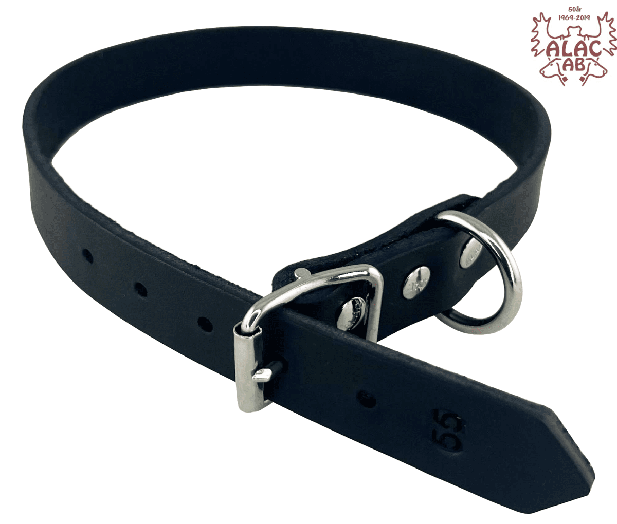 Alac Läderhalsband Svart - 2.2/ 45 cm - Justerbart bältesspänne