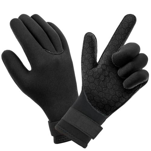 AUAUY Elastiska neoprenhandskar, 3 mm termiska våtservetter, dykhandskar med elastisk handled och halkfria partiklar, för dykning snorkling surfing paddel kajak simning (svart, A-S)
