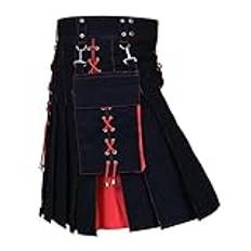 Klassisk kilt kort skotsk kjol män – rutig kilt skotsk ny herrkjol klassisk kjol klänning Highland herrkostym irish tartan combat punk goth Highland kläder pläd veckad kjol, röd, M