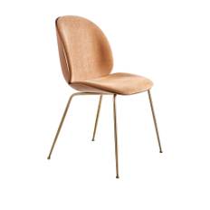 Gubi - Beetle Dining Chair - Front Upholstered, Conic base, Belsuede Special FR 132, Dedar Veneer Shell American Walnut Semi Matt Lacquered, Antique Brass Base, Standard Glides - Matstolar - GamFratesi - Brun